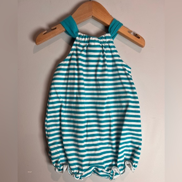 Peanuts Snoopy & Woodstock Striped Aqua & White Romper Baby Girl 3-6M - Picture 3 of 5